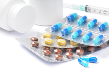 Multicolored medicine pills