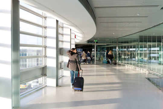 Business travel with luggage on the airport