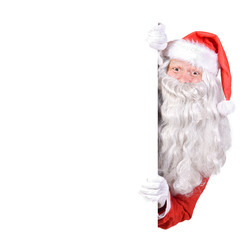 Santa Claus holding a blank sign