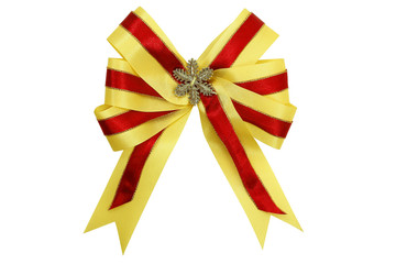 Red and gold ribbon with Snow flake isolated on white