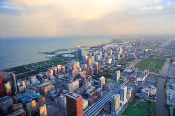 Chicago skyline at sunset