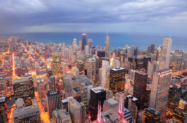 Chicago aerial view at dusk