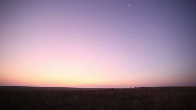 Dawn in steppe.Time lapse