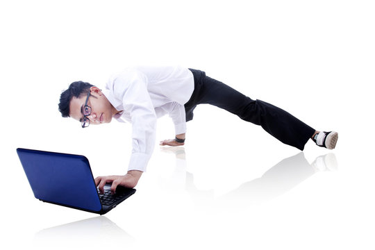 Businessman Breakdancing And Working