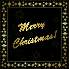 square vector black christmas card with gold frame and decor