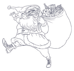 Vector illustration of Santa Claus with bag of presents