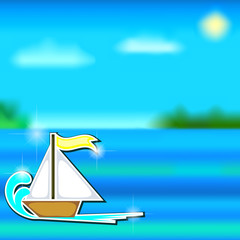 Cartoon boat sticker and sea