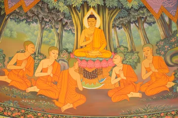 Foto auf Acrylglas Buddha Painted on temple wall about buddha's biography
