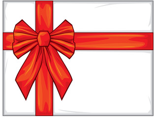 white gift box with red ribbon