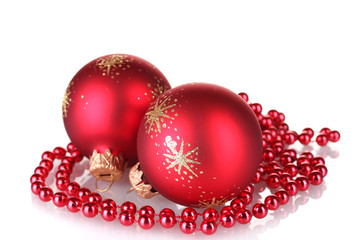 Red christmas balls isolated on white background