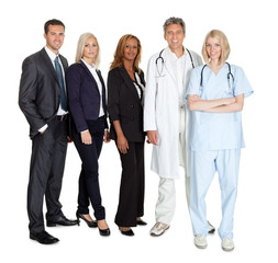 Group of workers on white background