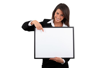 Fototapeta premium portrait of a woman holding a frame