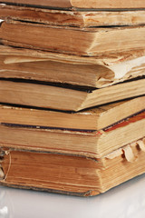 Pile of old books closeup