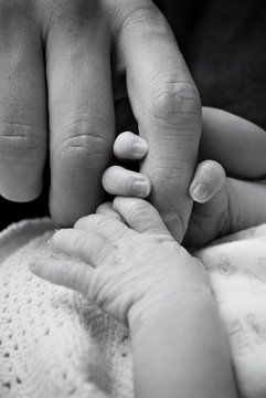 Father and baby hands