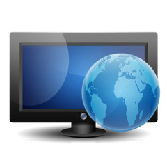 Icono monitor 3D con simbolo global