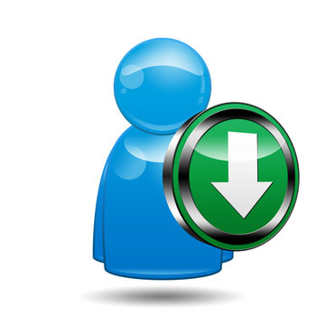 Icono 3D usuario con se&ntilde;al downlad