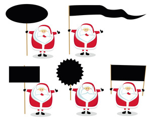 Cartoon Santas holding different blank signs