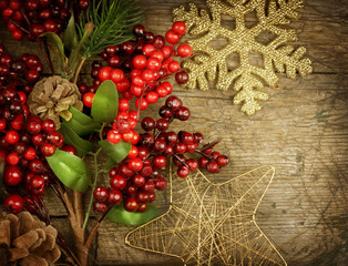 Christmas Vintage decorations over old wood background