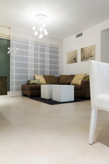 Living room with furnishings in a new house