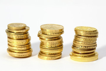 gold coins on the white background
