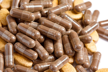 Medicinal pills piled up a bunch