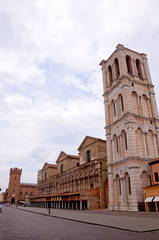 Belltower of the cathedral in ferrera Italy