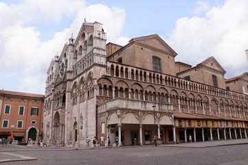 Fototapeta na wymiar Facade of the cathedral in Ferrara Italy