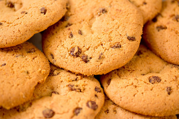 chocolate chip cookies on blue table set