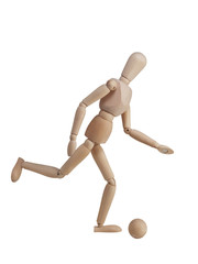 Wooden models playing football