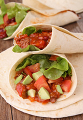 fajita burrito with beef,and vegetable