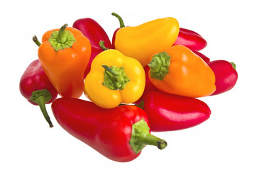 close up of colored pepper on the white baxkground