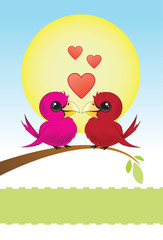 Two Love Birds With Hearts