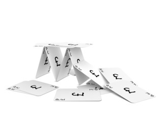 Pound Sterling card tower crash. Isolated on the white backgroun