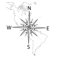 Vector compass on the map of America - obrazy, fototapety, plakaty