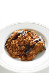 chinese cuisine, eggplant and mince pork stir fried