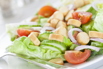 Close up photograph of a fresh and healthy salad.