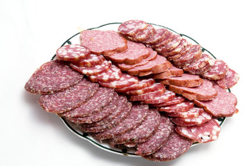 Cutted sausage on a dish