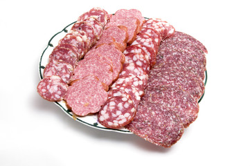 Cutted sausage on a dish