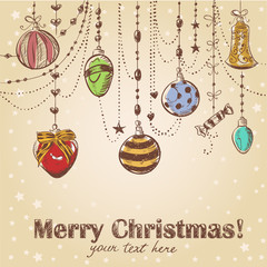 Christmas hand drawn decorative postcard with xmas toys - 37381960