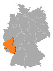 Fototapeta na wymiar Mapa Niemcy, Nadrenia-Palatynat podświetlone