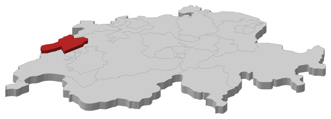 Map of Swizerland, Neuchâtel highlighted