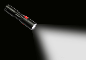 Fototapeta premium beam of a flashlight isolated dark bg.