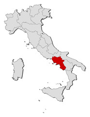Map of Italy, Campania highlighted