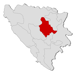 Map of Bosnia and Herzegovina, Zenica-Doboj highlighted