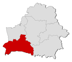 Map of Belarus, Brest highlighted