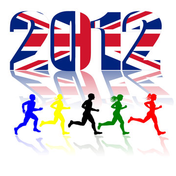 Runners on the 2012 UK Flag background,vector image
