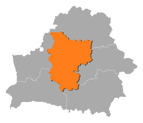 Map of Belarus, Minsk highlighted