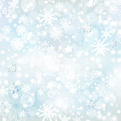 Fototapeta na wymiar Frosty winter background, snowflakes and lights