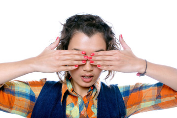 Beautiful young girl closed her eyes