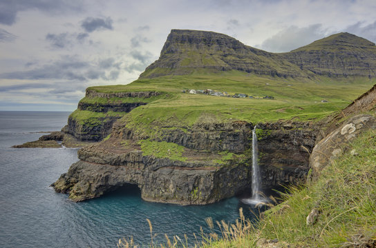 Steep green hills in the Faroe Islands